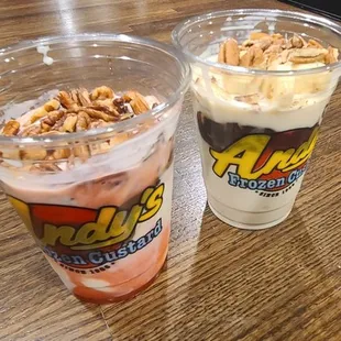 BYO Sundaes (left) caramel with cherries, (right) hot fudge with bananas
