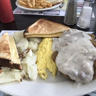Country fried steak eggs potatoes and toast for 8.95!!! Crazy good