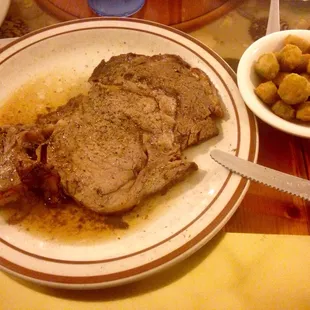 The Saturday night special. Prime rib. It came with a salad, one side (okra) and free dessert! Very good!