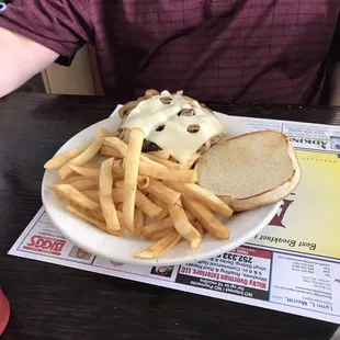 Mushroom Swiss burger homemade too