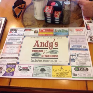 Placemat at Andy&apos;s