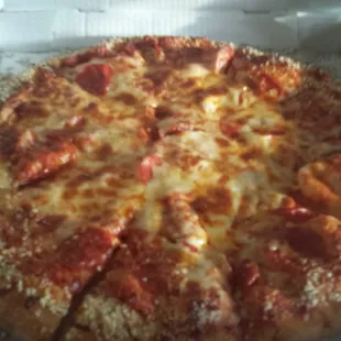 Extra cheese, pepperoni  with parmesan  crust.
