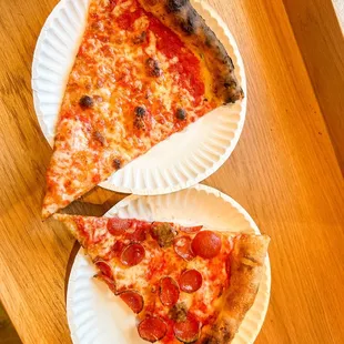 My first couple of slices at Andy's, cheese and pepperoni/ sausage slices