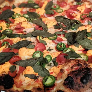 a close up of a pizza