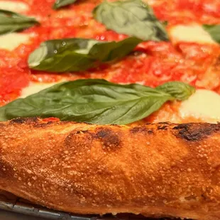 a closeup of a pizza