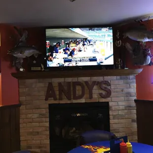 One of the many TVs in Andy's. They love the Vikings.