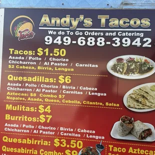 Andy's menu