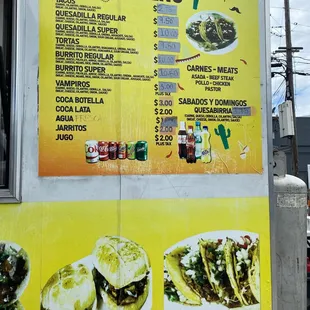 Menu and updated prices.