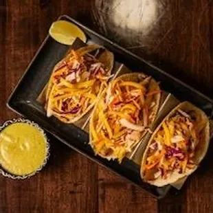 Fish Tacos with mango slaw