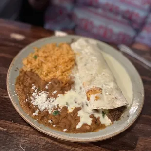 Kids burrito with queso on top!