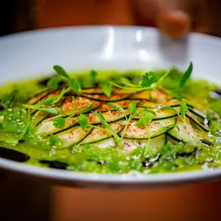 Aguachile with Mexican shrimp, tomatillos, serranos and cucumbers.