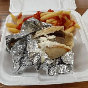 Gyro with french fries.