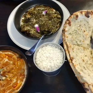 Chicken tikka Masala, chicken biryani, garlic naan