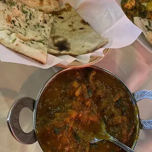 Goat curry with garlic naan