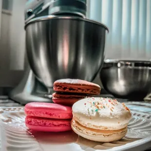 Fruity Pebbles, Strawberry and Choco- Hazelnut Macarons.
