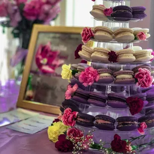 Macaron Tower made for a Bridal Shower. Ombre Purple Macarons