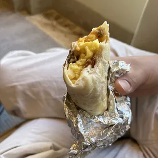 Breakfast Burrito with sausage and bacon