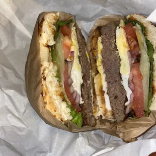 Beef burger on a bagel