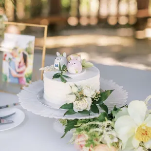 Small strawberry wedding cake with simple frosting (so delicious)!!   Photo by Olivia Marshall Photography