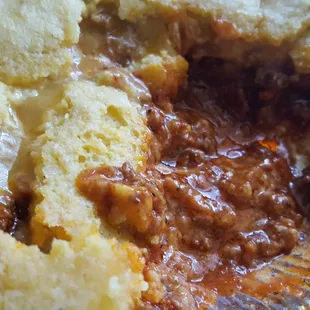 Chili cheese cornbread pie