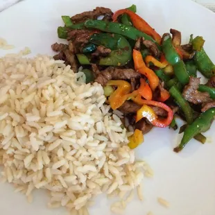 Szechuan Beef and Steamed Brown Rice