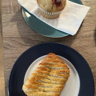 Chocolate croissant and orange cranberry muffin