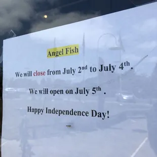 Closed from July 2nd to July 4th