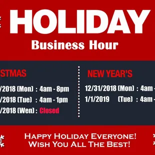 Holiday Business Hour, have a happy holiday!