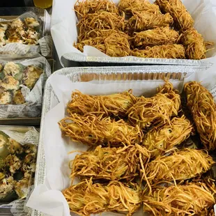 a variety of fried food items