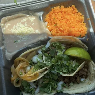 Taco special, 4 small tacos with beans and rice $5