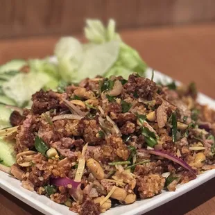 Crispy rice with fermented pork- Nam Khaa Tod