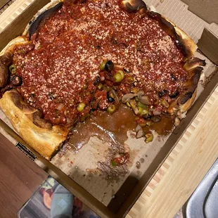 Deep dish veggie swimming in liquid