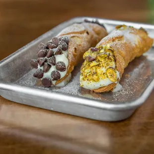 Chocolate chip or pistachio cannoli