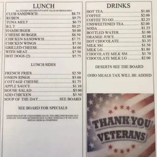 Lunch and Drinks Menu