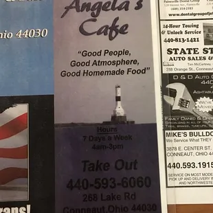 the menu for the restaurant