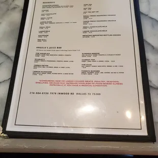 Current menu as of July 2024