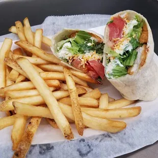 a wrap and french fries