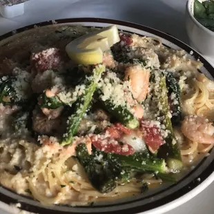 Sea food pasta -- hot and delicious.