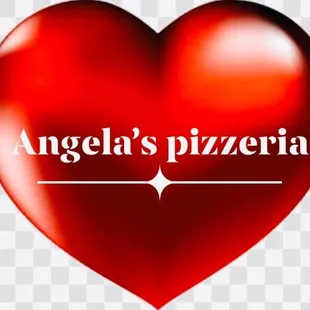 a red heart with the word angela&apos;s pizzeria on it