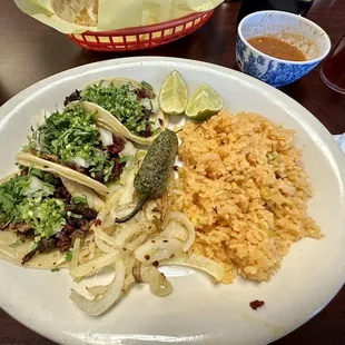 Tacos Campechanos with Side of Rice