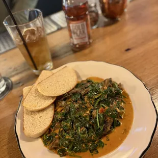 Portabella Mushrooms with spinach in a spicy cream sauce. Delish!