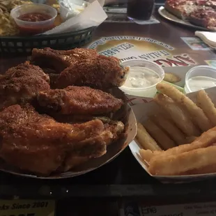 chicken wings and fries