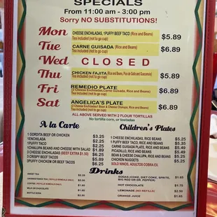 Specials for the Days