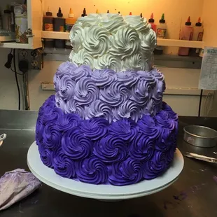 a purple and white cake