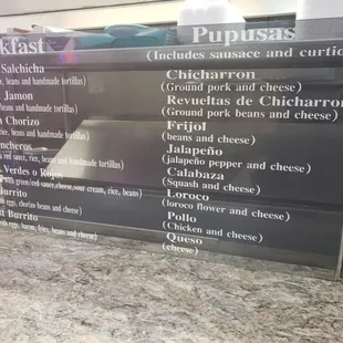Menu for &quot;Angelica&apos;s Kitchen&quot; and 3 Queso and Jalapeño pupusas and 3 Quesobirra  taco. Seriously AMAZING food!!!
