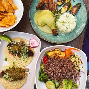 Dinner: Chicken with mole verde and carnita tacos