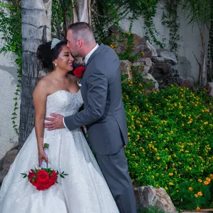 Bride &amp; Groom in garden