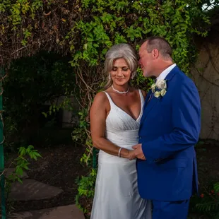 Bride &amp; Groom in garden