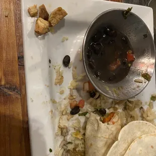 Chunks of chicken in what is supposed to be 'veggie' fajitas. Beware folks, lord knows what else is going on in that kitchen.