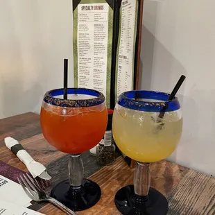  two drinks on a table